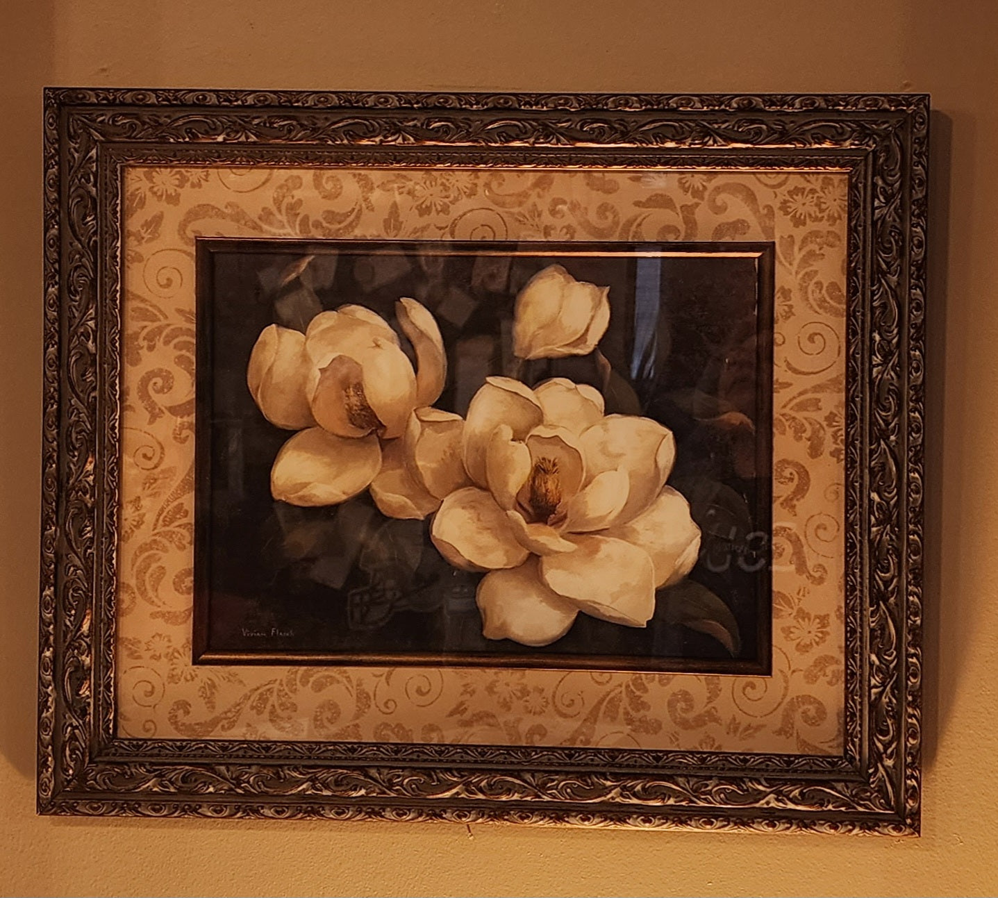 Beautifully framed Vivian Flasch Nana's Magnolias print