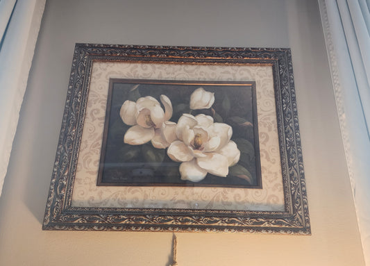 Beautifully framed Vivian Flasch Nana's Magnolias print